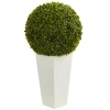 Nearly Natural 28" Boxwood Topiary Ball Artificial Plant In White Tower Planter In Green