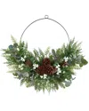 Nearly Natural 28in Christmas Pine, Eucalyptus, And Berries Metal Circlet Artificial Wreath In Green