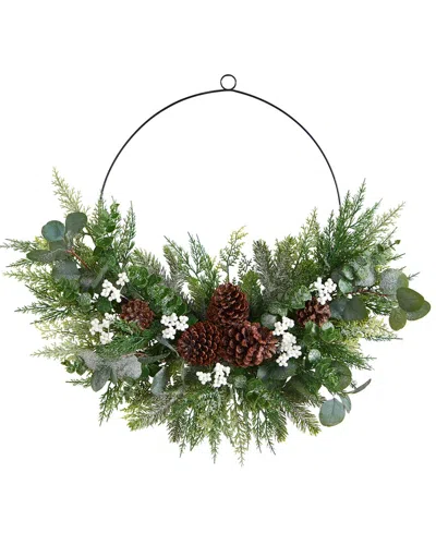 Nearly Natural 28in Christmas Pine, Eucalyptus, And Berries Metal Circlet Artificial Wreath In Green