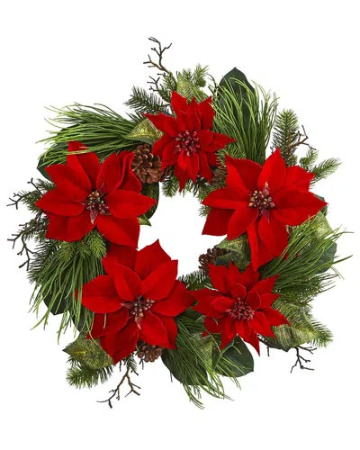 NEARLY NATURAL NEARLY NATURAL 28IN. POINSETTIA & PINE WREATH