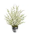 Nearly Natural 29in. Cherry Blossom Artificial Arrangement In Silver Bowl In White
