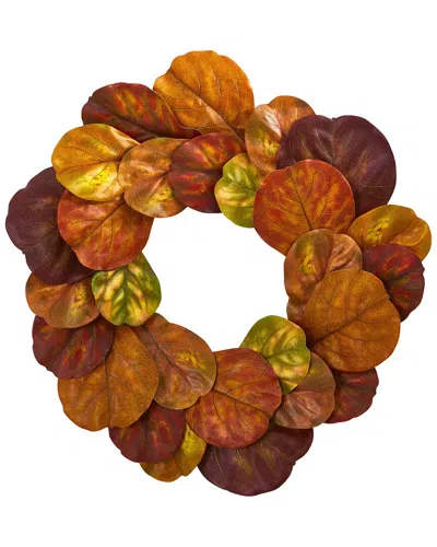 Nearly Natural 29in. Fiddle Leaf Artificial Wreath In Orange