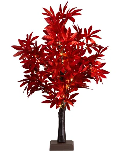 Nearly Natural 2ft. Pre-lit Red Autumn Maple Artificial Fall Tree In Black
