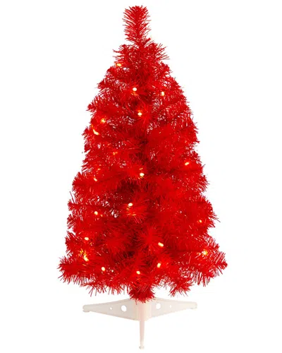 Nearly Natural 2ft. Red Artificial Christmas Tree With 35 Led Lights And 72 Bendable Branches