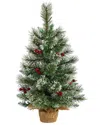 Nearly Natural 2ft. Snow Tipped Pine And Berry Artificial Christmas Tree With 35 Warm White Led Ligh In Green