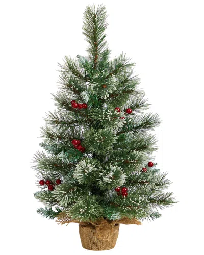 NEARLY NATURAL NEARLY NATURAL 2FT. SNOW TIPPED PINE AND BERRY ARTIFICIAL CHRISTMAS TREE WITH 35 WARM WHITE LED LIGH