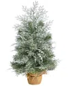 Nearly Natural 2ft. Winter Frosted Artificial Christmas Tree With 35 Led Lights In Burlap Base In Green