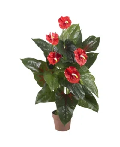 Nearly Natural 3' Anthurium Silk Plant In Red