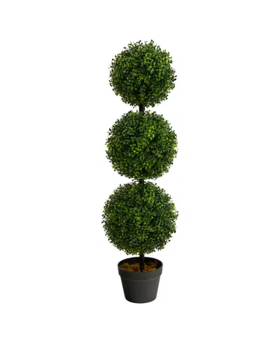 Nearly Natural 3' Boxwood Triple Ball Topiary Artificial Tree Indoor/outdoor In Green