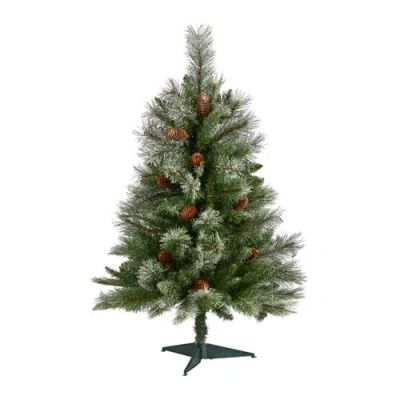 Nearly Natural 3-ft Snowed French Alps Mountain Pine Artificial Christmas Tree With 135 Bendable Bra In Green