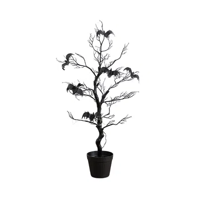 NEARLY NATURAL 3' PRE-LIT ARTIFICIAL HALLOWEEN BLACK SPOOKY TWIG TREE WITH BATS AND 100 ORANGE & PURPLE LED LIGHTS