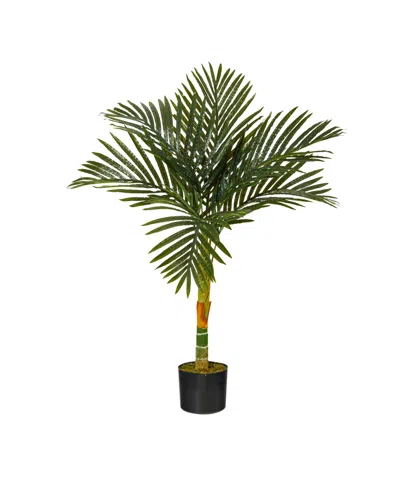 Nearly Natural 3' Single Stalk Gold-tone Cane Artificial Palm Tree In Green