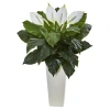 Nearly Natural 3' Spathiphyllum Artificial Plant In White Tower Planter In Green