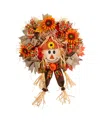 Nearly Natural 30in Scarecrow Fall Artificial Autumn Wreath With Sunflower In Orange