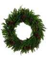 Nearly Natural Artificial Norfolk Mixed Pine 30 Wreath With Pinecones In Green