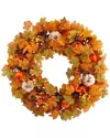 Nearly Natural 30in. Autumn Pumpkin & Maple Leaf Artificial Fall Wreath In Orange
