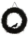 Nearly Natural 30in Halloween Raven Twig Wreath In Black