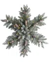 Nearly Natural 30in Pre-lit Flocked Snowflake Artificial Dunhill Fir Wreath In Green