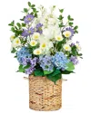 Nearly Natural 31in Artificial Mixed Flower & Hydrangea Arrangement In Hyacinth Weave Basket In Multicolor