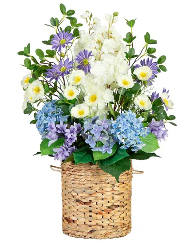 NEARLY NATURAL NEARLY NATURAL 31IN ARTIFICIAL MIXED FLOWER & HYDRANGEA ARRANGEMENT IN HYACINTH WEAVE BASKET