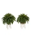 Nearly Natural 32" Artificial Boston Fern Plant With Metal Planter With Stand Diy Kit Set Of 2 In Green