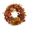 Nearly Natural 32" Leaf Berries & Pumpkin Faux Wreath In Orange