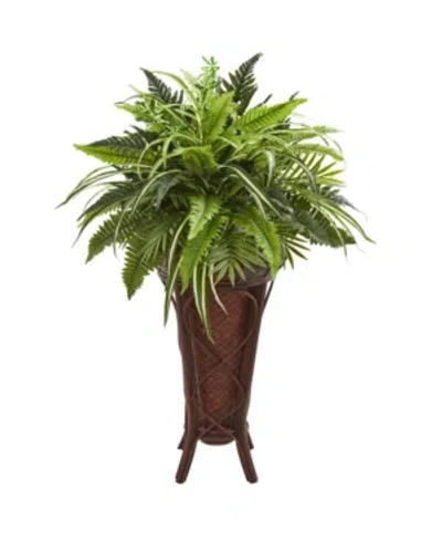 Nearly Natural 32" Mixed Greens And Fern Artificial Plant In Decorative Stand