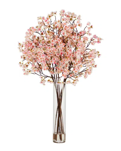 Nearly Natural 32in Artificial Cherry Blossom Arrangement With Cylinder Glass Vase In Pink