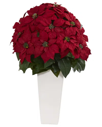 NEARLY NATURAL NEARLY NATURAL 32IN. POINSETTIA ARTIFICIAL PLANT IN WHITE PLANTER