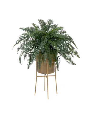 Nearly Natural 34" Artificial River Fern Plant In Metal Planter With Stand Diy Kit In Green