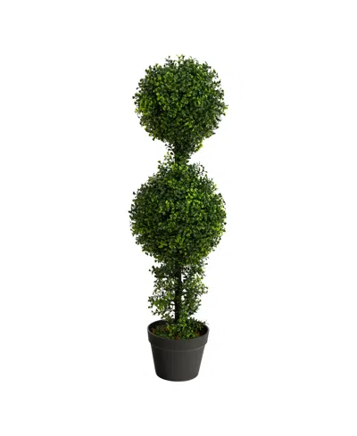 Nearly Natural 34" Boxwood Double Ball Topiary Artificial Tree Indoor/outdoor In Green