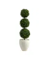 Nearly Natural 3.5ft. Boxwood Triple Ball Topiary Artificial Tree In White Planter (indoor/outdoor) In Green