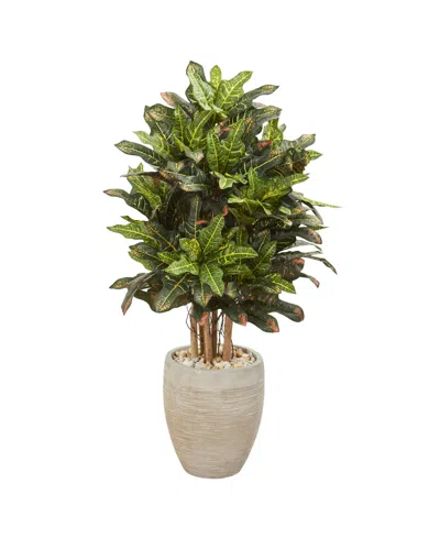 Nearly Natural 3.5' Croton Artificial Plant In Sand Colored Planter In Green