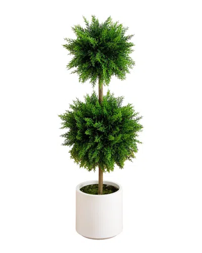 Nearly Natural 3.5ft Indoor/outdoor Uv-resistant Artificial Cedar Double Ball Topiary Tree In Decora In Green
