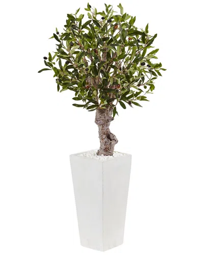 Nearly Natural 3.5ft Olive Artificial Tree In White Tower Planter In Green