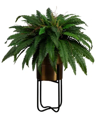Nearly Natural 35in. Artificial Boston Fern In Brass Metal Plante