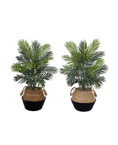 Nearly Natural 36" Artificial Areca Palm Tree With Handmade Jute Cotton Basket Diy Kit Set Of 2 In Green