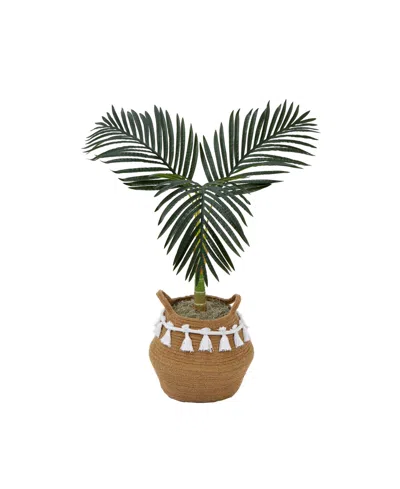 Nearly Natural 36" Artificial Cane Palm Tree With Handmade Jute Cotton Basket With Tassels Diy Kit In Green