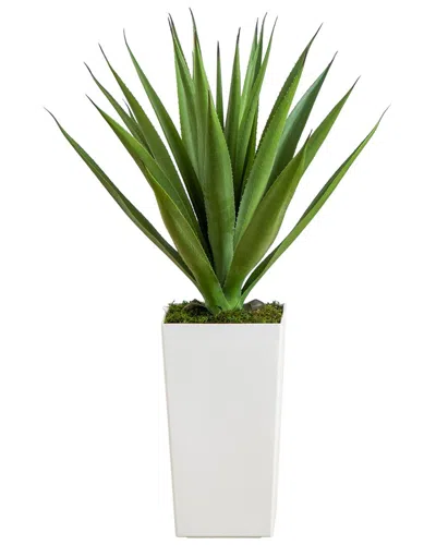 Nearly Natural 37in Uv-resistant Artificial Agave Plant In Tower Planter (indoor/outdoor) In White