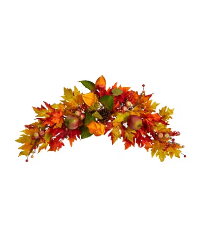 Nearly Natural 38" Autumn Maple Leaf Berry Artificial Swag In Orange