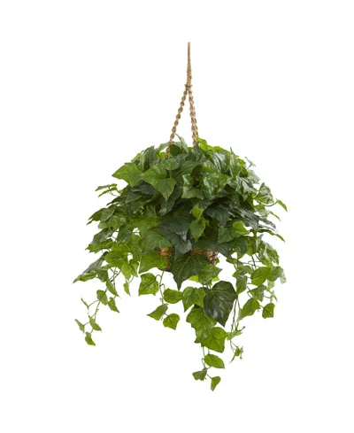 Nearly Natural 38" London Ivy Artificial Plant In Hanging Basket (real Touch) In Green