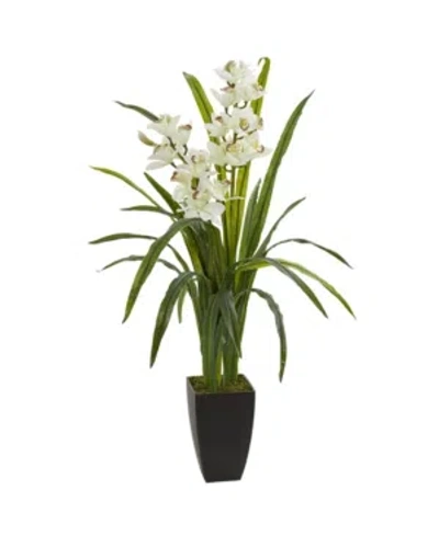 Nearly Natural 39" Cymbidium Orchid Artificial Plant In White