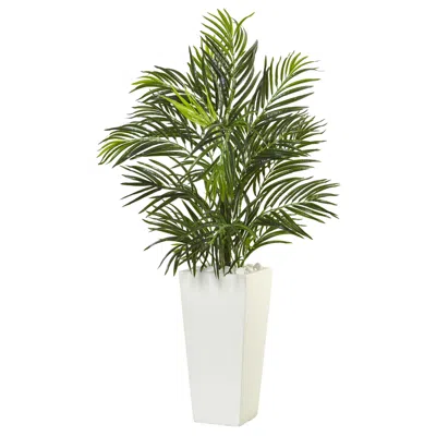 Nearly Natural 39"h Areca Artificial Palm In White Square Planter In Green
