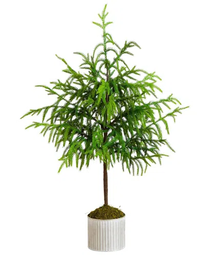 Nearly Natural 3ft. Artificial Real Touch Norfolk Island Pine In Metal Tin  Planter In Green