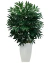 Nearly Natural 3ft Bamboo Palm Artificial Plant In White Metal Planter In Green