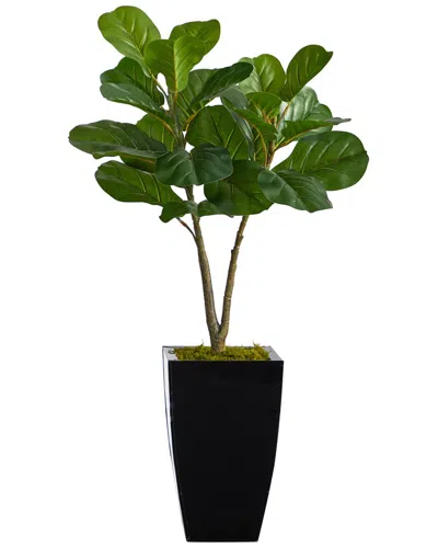 Nearly Natural 3ft Fiddle Leaf Fig Artificial Tree In Black Metal Planter In Green