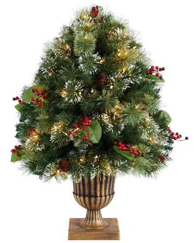 Nearly Natural 3ft Holiday Pre-lit Snow Tip Greenery Berries Arrangement