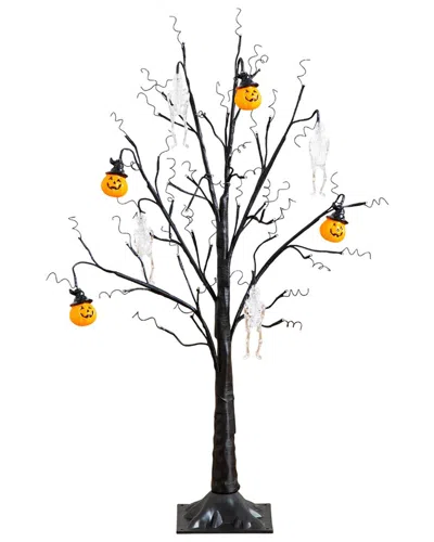 Nearly Natural 3ft. Pre-lit Artificial Halloween Pumpkins & Skulls Ornament  Tree In Multi