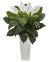 Nearly Natural 3ft Spathiphyllum Artificial Plant In Tower Planter In Green