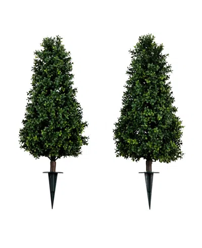 Nearly Natural 3ft. Uv Resistant Artificial Boxwood Plant With Integrated Ground Stake Indoor/outdoor In Green